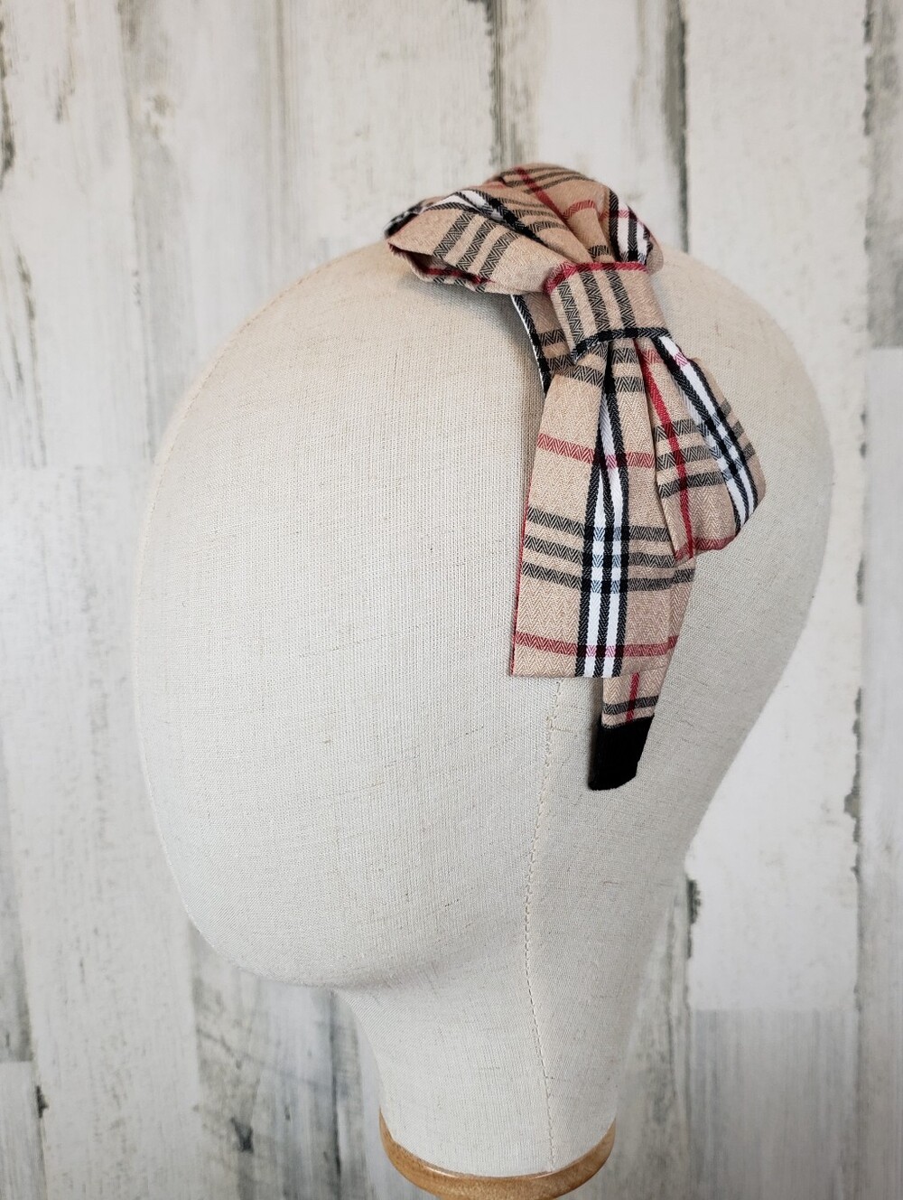 Plaid Bow Headband in Beige - Women Accessories